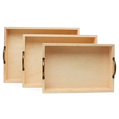 Unfinished Wood Nesting Serving Trays with Handles, 2 Sets of 3, Play Tray for Crafting, Resin, Organizing, & DIY Décor, by Woodpeckers - size: 2 sets