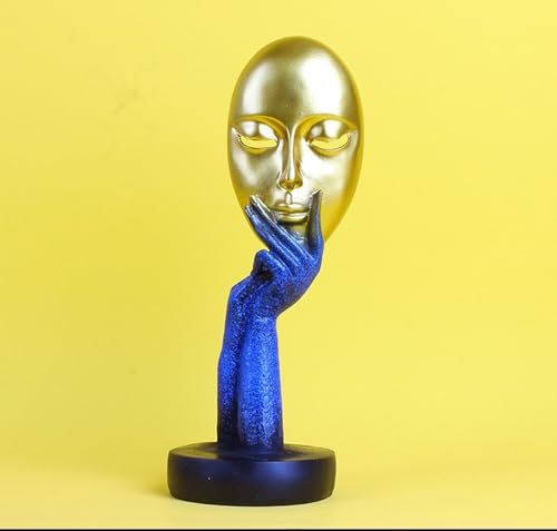Elegant Abstract Thinking Woman Resin Sculpture - Modern Minimalist Geometric Decor, 7 Colors, 2 Sizes (12" and 15") - Contemporary Art for Living Room and Study (Blue Gold 12 inch) - color: Blue Gold 12 Inch