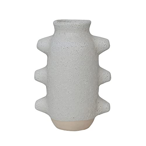 Creative Co-Op Abstract Stoneware Vase, White Volcano Finish, 9" H - size: 9" H