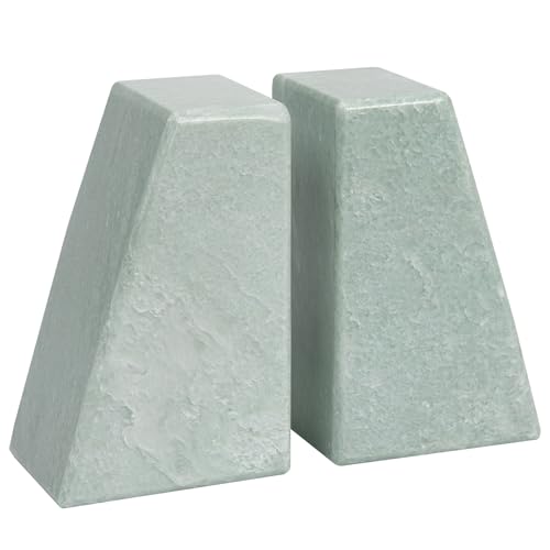 Luxury Marble Bookends for Shelves, 11LB Heavy Duty Marble Book Ends for Heavy Books, Stone Bookends Decorative, Polished, Light Green Triangular, Set of 2 - color: Light Green, size: 3.9×3×6 Inch