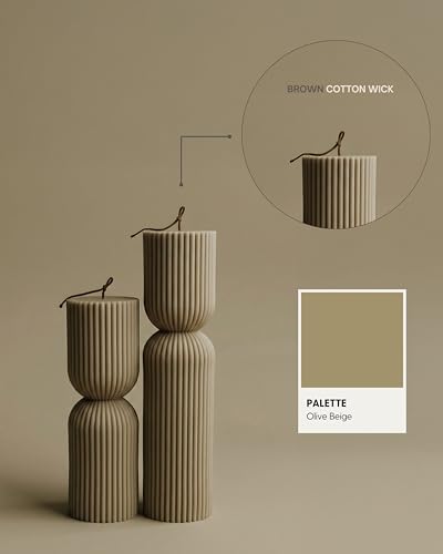 LAWA Hourglass Pillar Candle - Large Beautiful Handmade Pillar Scented Soy Wax Candle Elegant Bubble Aesthetic Candle Housewarming Gift Home Room Shelf Decor Idea Olive Beige (Set of 2) - color: Olive Beige