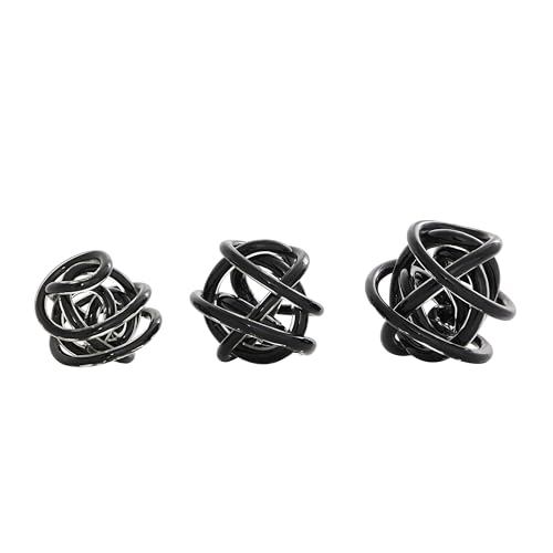 Deco 79 Glass Knot Decorative Sculpture Knotted Ball Home Decor Statues, Set of 3 Accent Figurines 5", 4", 4"W, Black - color: Black