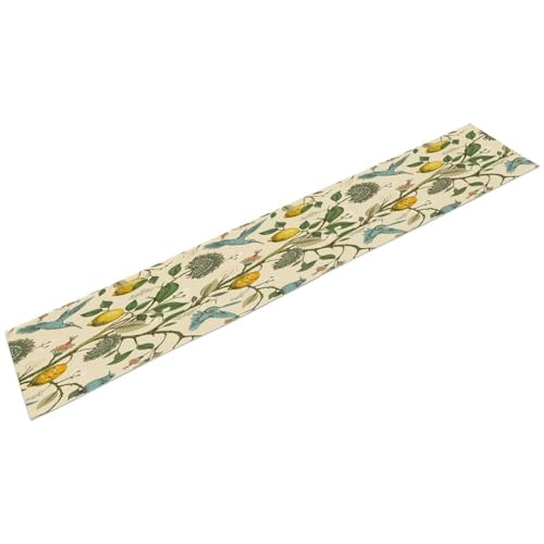 Table Runner with Flowers and Birds, Spring Plant Flowers Table Decoration Linen Table Runner Family Party Party Decorations 13x36 Inches - color: Flowers Birds-9, size: W13x36L