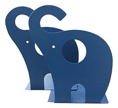 one Pair Cute Cartoon Elephant Nonskid Bookends Art Bookend Metal Bookends (Dark Blue) - color: Dark Blue