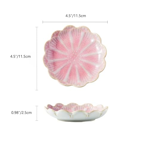 Lotus Ring Holder Dish Small Indoor Ash Tray, Ceramic Dessert Plate Trinket Jewelry Holder Organizing Necklace Earrings for Parents Friends Sister, Pink. All Jewelries Are NOT Included. - color: Pink-Round