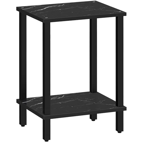 TUTOTAK End Table, Side Table, Nightstand, 2-Tier Storage Shelf, Sofa Side Table for Small Space, Living Room, Bed Room TB01BMK034 - color: Marble Black