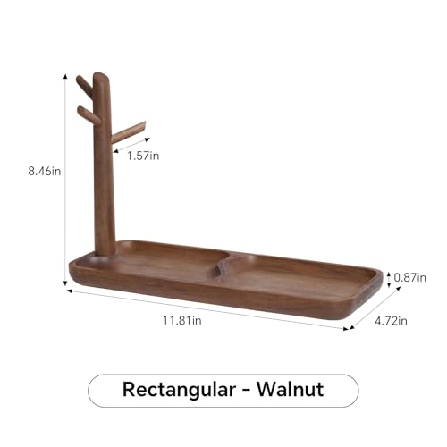 Black Walnut Solid Wood Key Dish Bowl for Entryway Table Square Tray With 3 Hooks, Open Storage for Keys, Wallet, Jewelry (Walnut, Rectangle) - color: Walnut, size: Rectangle