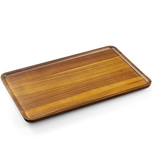 16 Inch Acacia Wood Serving Tray, Rectangular Wooden Decorative Tray for Food, Appetizers, Snacks, Desserts, Coffee Table, Bathroom, Entryway, Vanity, Home Decor Organizer - size: 16 Inch