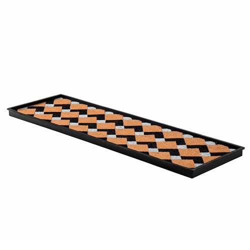Anji Mountain Rubber Boot/Shoe Tray with Coir, Fits 4 Pair (46.5"" Wide), Tan and Black Chevron Insert (AMB0BT4F-011) - color: Tan and Black Chevron Insert, size: 46" x 14" x 1.5"