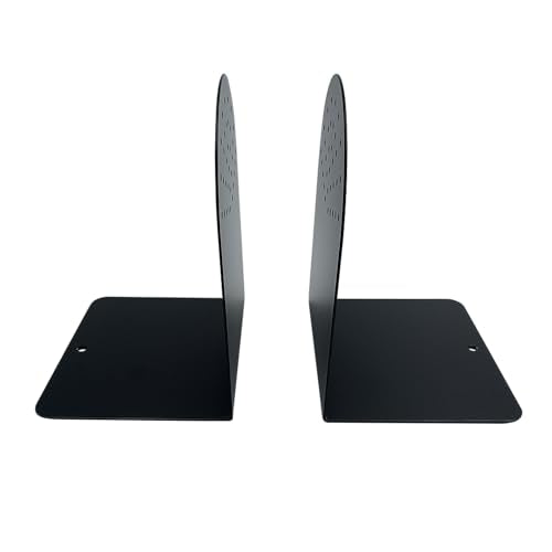 Huron 7" Decorative Steel Arched Fanhole Non-Skid Metal Book Ends for Shelves Heavy Duty Bookends, Black, Pair (1/3/8/24/72) (1)