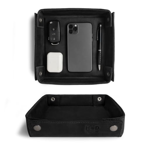 Hide & Drink, Leather Catchall Change Keys Coins Jewels Box Tray Big Storage, Handmade - Charcoal Black - color: Charcoal Black