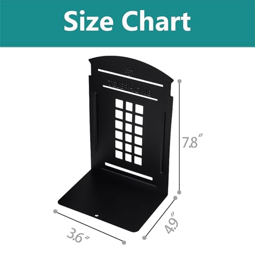 MerryNine 6 Pack Book Ends, Metal Bookends for Shelves, Telephone Booth Decorative Bookends, Non Skid Heavy Bookends, Book, Magazine or CD Organizers for Home and Office (Black-6pcs) - color: Black