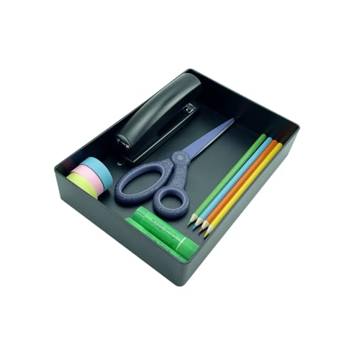 Amazon Basics Rectangular Plastic Desk Organizer with Storage Trays, Accessory Tray for Office Supplies and Pen Holder, 9.4 x 6.7 x 2 inch, Black - color: Black, style: 1 Pack