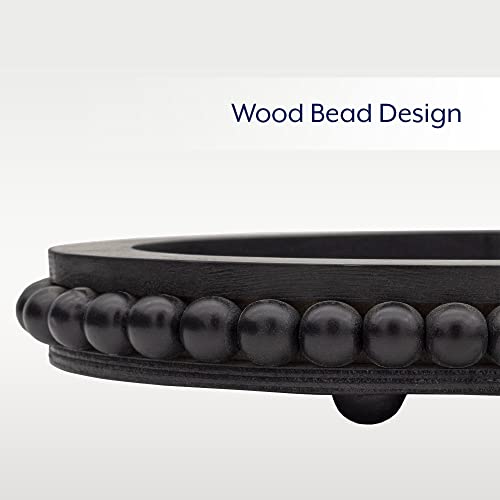AuldHome Design Wood Beaded Tray (Black), Decorative Farmhouse Style Oval Wooden Tray