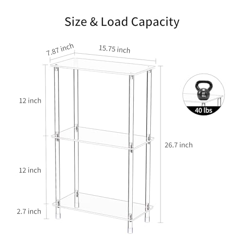 Clear Acrylic Narrow Side Table Set of 2 for Small Spaces, 15.75" L x 7.87" W x 26.7" H, 3 Tier Rectangle Slim End Table Nightstand, Small Mini Skinny Bedside Table for Bedroom, Living Room - size: 3 Tier 2-Pack 26.7“H