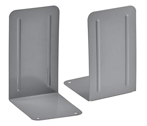 Acrimet Steel Metal Bookends for Shelves, Heavy Duty, for Large Books, 6 7/8" Tall X 4" Wide X 4 1/2" Deep, Silver Colored, 1 Pair - color: Silver