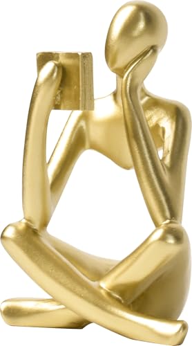 Gold Thinker Statue Reading a Book - Resin Modern Abstract Figurine Home Office Desk Decor, Unique Gift for Book Lovers (Style B) - color: Reader-gold-b