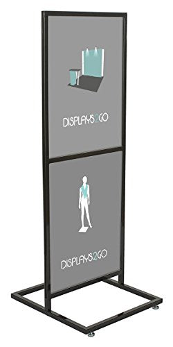 Displays2go Freestanding Poster Holder for up to 2 Graphics - Pedestal Sign Holder Floor Stand - Portrait Sign Stand for Lobbies and Advertising - Black (TWN2BK)