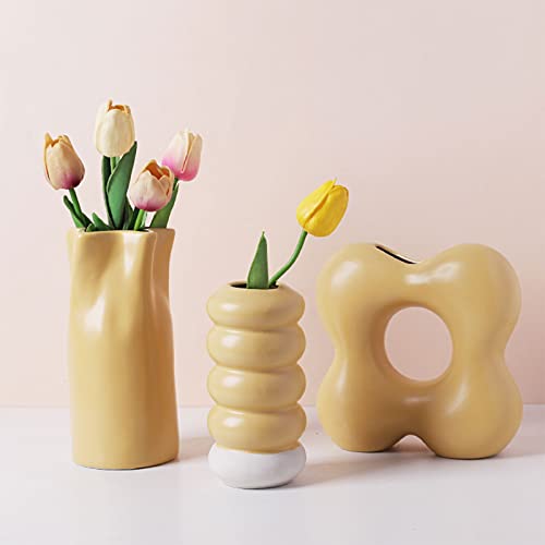 Nordic Ceramic Vase Modern Abstract Art Geometric Flower Plant Holder Decor - size: Pink circle