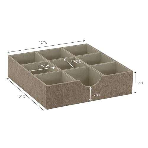Household Essentials Brown 723-1 Deep 9 Section Drawer Organizer Box for Storage | 12 in x 12 in 3.13 - color: Latte