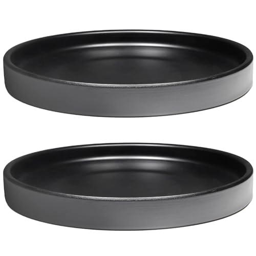 2 Pack Ceramic Plant Saucer Pot Tray 7 Inch, Planter Saucers 4 5 6 7 8 9 10 11 12 13 Inch for Indoors Outdoor, Durable Sturdy Flower Drainage drip Water Tray for Glazed Pots Base (7 Inch-Black) - color: Black, size: 7in 2pack