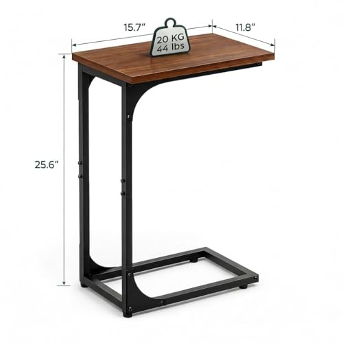 TEMI C Shaped End Table for Couch - Small Side Table and TV Tray for Eating or Laptop, Accent Desk for Chair or Sofa, Easy Assembly, Space-Saving Design for Living Room or Bedroom,Rustic Walnut - color: Rustic Walnut