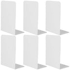 6 Pcs White Metal Bookends, Bookends for Shelves, Heavy Duty Book Ends to Hold Books, Book Stopper for Shelves, Heavy Books, Decorative, Home, Office, Kids1