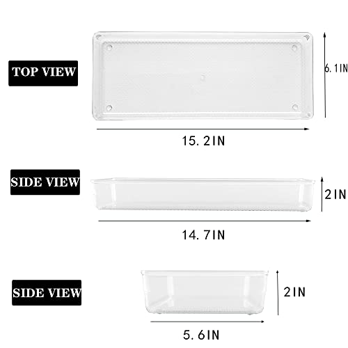 3 Pack Large Clear Plastic Drawer Organizer Tray Cutlery Utensil Makeups Drawer Organizers 15" X 6" - size: 3 Pack 15"x6" Clear Plastic