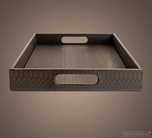 Modern 17.5"x12" Rectangle Brown Snake Faux Leather Decorative Tray Serving Tray with Handles Ottoman Coffee Table Dresser Living Room Kitchen Tray by Home Redefined for All Occasion's. - color: Brown
