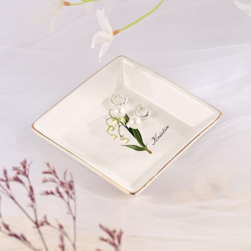 Personalized Birthday Flower Jewelry Tray - Custom Ring Holder Dish with Name for Women Mom Engraved Birth Month Flower Jewelry Tray Gifts for Wife Her Christmas Birthday Anniversary - color: Style 2