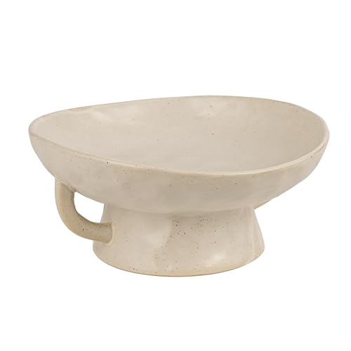 Creative Co-Op Stoneware Footed Pedestal Bowl with Handles, Reactive Glaze, White - color: White, size: 9.5" Round x 4" Tall