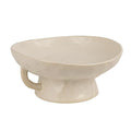 Creative Co-Op Stoneware Footed Pedestal Bowl with Handles, Reactive Glaze, White - color: White, size: 9.5" Round x 4" Tall