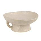 Creative Co-Op Stoneware Footed Pedestal Bowl with Handles, Reactive Glaze, White - color: White, size: 9.5" Round x 4" Tall