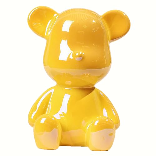 Small Bear Figurines Animal Sculpture Home Décor for Living Room Bedroom Office Statues Desktop Cabinets Tabletop Decor for Women Mom Birthday Gift(Yellow) - color: Yellow