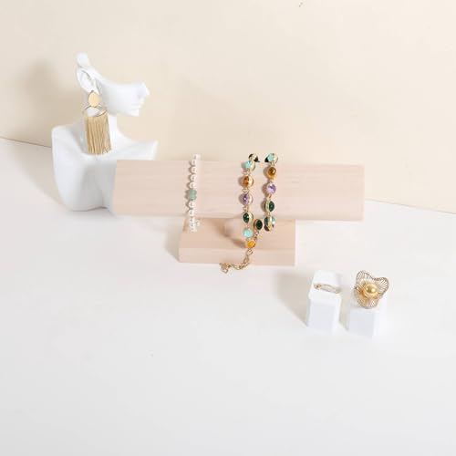GemeShou beech bracelet organizer holder for selling, wooden watch display T bar stand for selling, bracelet storage shelf for boutique store【Bracelet stand-Low】 - color: white, size: Low