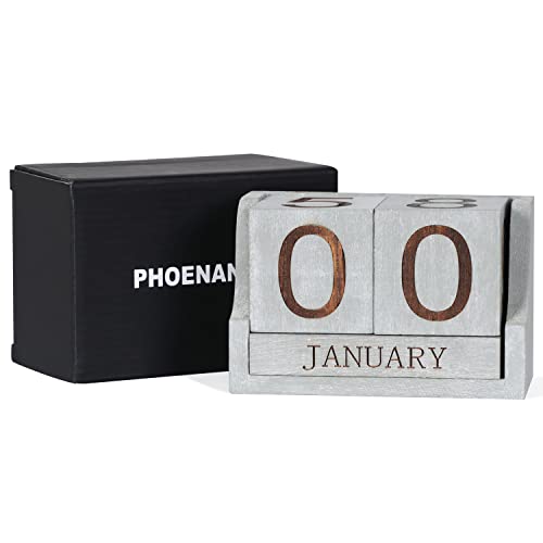 Wooden Desk Calendar,Desk Calendar Blocks for Teachers,Office Perpetual Date Block Small Home Desktop Decor Chic Vintage Month with Number Cubes Display Rustic Decoration(Vintage Grey) - color: Rustic Vintage Grey