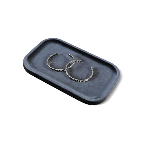 Resilient Velvet Jewelry Display Tray for Ring Earrings Bracelet Necklace, Flat Jewellery Dish for Showcase Store Retail Counter Exhibition Photography Livestream (Slate Gray, Medium) - color: Slate Gray, size: Medium