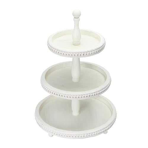 Creative Co-Op Round 3-Tier Decorative Wood Tray with Hobnail Edge, White - color: White, style: 3-Tier