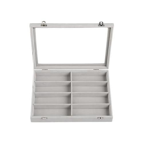 Frebeauty Sunglass Organizer,Velvet Glasses Organizer,8-Slot Sunglasses Tray with Clear Lid,Men's/Women's Sunglasses Box,Sunglass Case,13.3 x 9.6 x 2.2 Inches,Eyeglass/Eyewear Display Tray(Grey) - color: Grey, style: With Lid