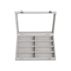 Frebeauty Sunglass Organizer,Velvet Glasses Organizer,8-Slot Sunglasses Tray with Clear Lid,Men's/Women's Sunglasses Box,Sunglass Case,13.3 x 9.6 x 2.2 Inches,Eyeglass/Eyewear Display Tray(Grey) - color: Grey, style: With Lid