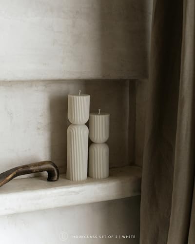 LAWA Hourglass Pillar Candle - Large Beautiful Handmade Pillar Scented Soy Wax Elegant Bubble Aesthetic Candle Housewarming Gift Home Room Shelf Decor Idea - White (Set of 2) - color: White