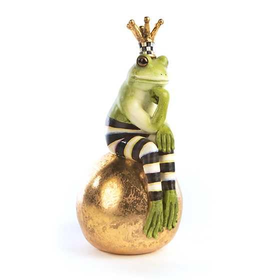 MACKENZIE-CHILDS Fergal Frog on Ball, Cute Frog Statue, Unique Frog Decoration for Bathroom or Living Room