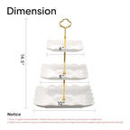 Sumerflos 3 Tier Porcelain Cupcake Stand, Tiered Serving Cake Stand, Square White Embossed Dessert Stand, Weddings Parties Pastry Serving Tray