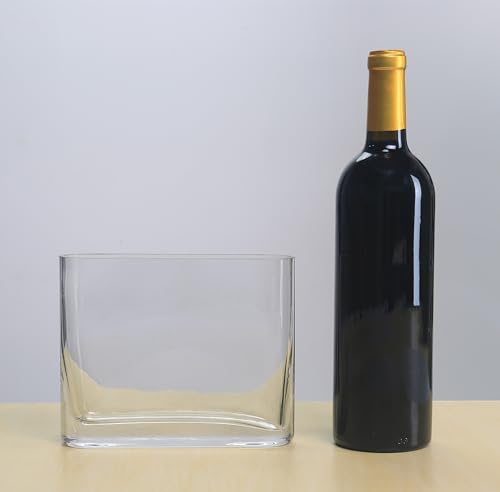 CYS EXCEL Glass Book Vase (H:6" Open:7"x2") Round Edge Oval Flower Vase Rectangular Wedding Centerpiece - size: H-6" Open-7"x2"
