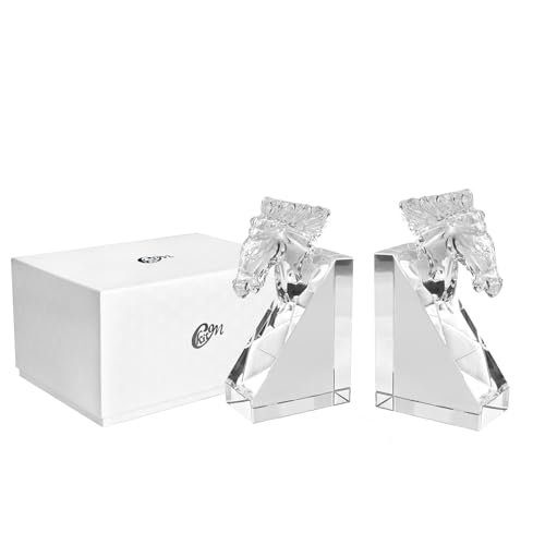 1 Pair Crystal Horse Head Bookends, Non-Skid Sturdy Book Ends, Home Office Decor, for Desktop Office Bookshelves,Book Ends for Shelves