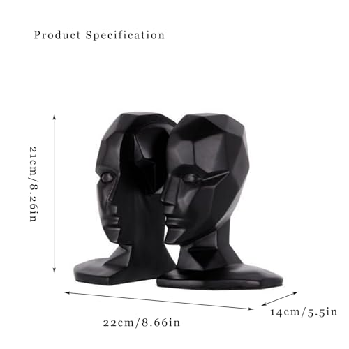 Bust Sculptural Bookends, Resin Figures Bookends, Decor Book End, Simple Geometric Abstract Home Ornament, for Office Home Decor Heavy Books Idea Gift (Color : Black) - color: Black