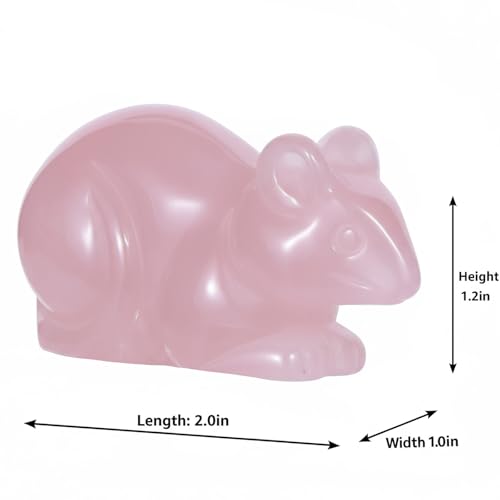 Artistone 2" Rose Quartz Mouse Figurine,Handmade Carved Rat Mice Crystal Statue Pink Gemstone Animal Sculpture Healing Stone for Feng Shui Home Office Garden Decoration