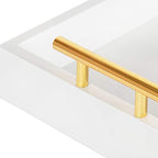 Kate and Laurel Lipton Narrow Decorative Tray with Polished Metal Handles, White and Gold - color: White/Gold