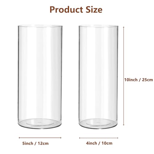 2 Pack Acrylic Cylinder Vases, Non-breakable Vase for Centerpieces, 10 inch Tall Clear Flower Vase Bulk Floating Candle Holder for Wedding Table Home Decor and Party - size: 2 Pack(4''W x 10''H & 5''W x 10''H)