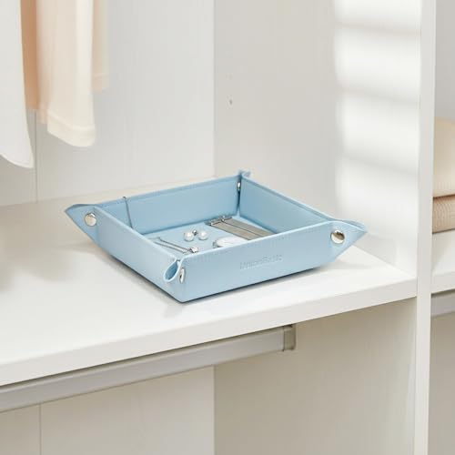 UnionBasic Small Jewelry Tray for Rings Watches Earrings, Entryway Catchall Caddy for Coins Keys Change, Nightstand Bedside Valet Holder, Trays for Electronic Gadgets, Lychee Pale Blue - color: Lychee Pale Blue, size: 5.4" x 5.4" x 1.6"